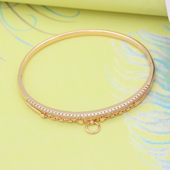 Rose Gold Chain Link Bangle with Dangling Ring, XPBL0576 - Picture 2 of 11